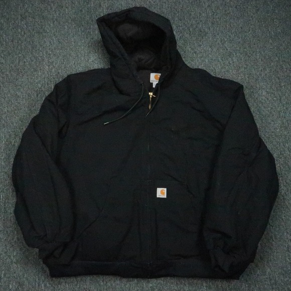 VINTAGE Carhartt Jacket Mens 3XL Black Full Zip Hooded Helmets To‎ Hardhats J140